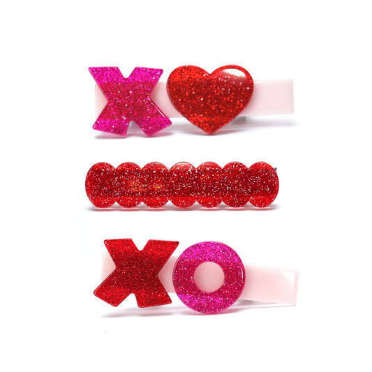 glittery xoxo alligator clips // set of 3