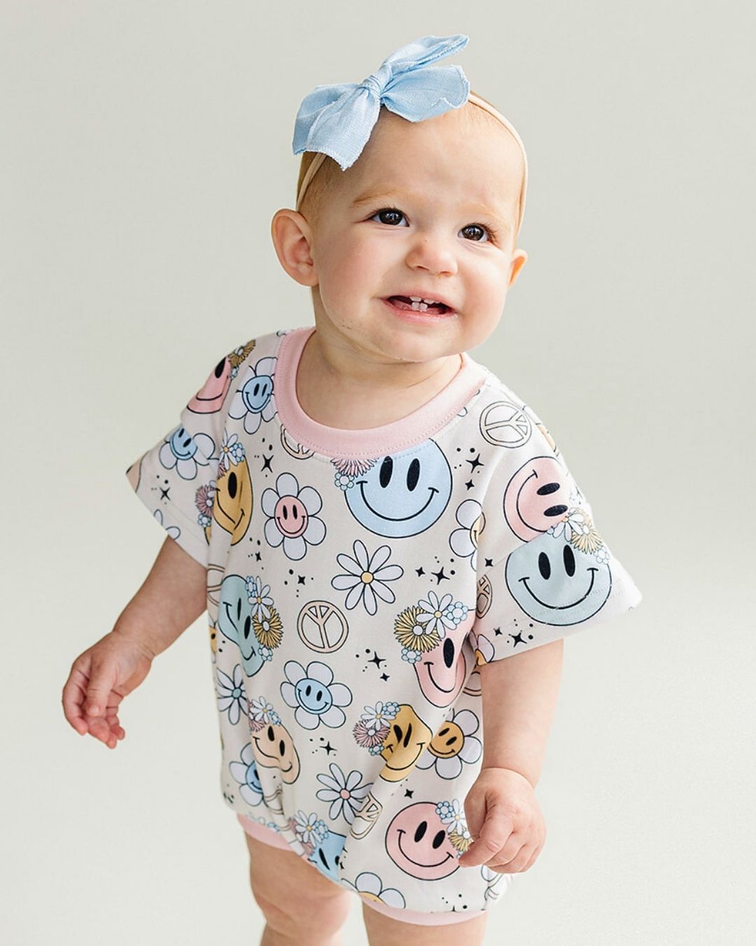 short sleeve bubble romper // groovy girl