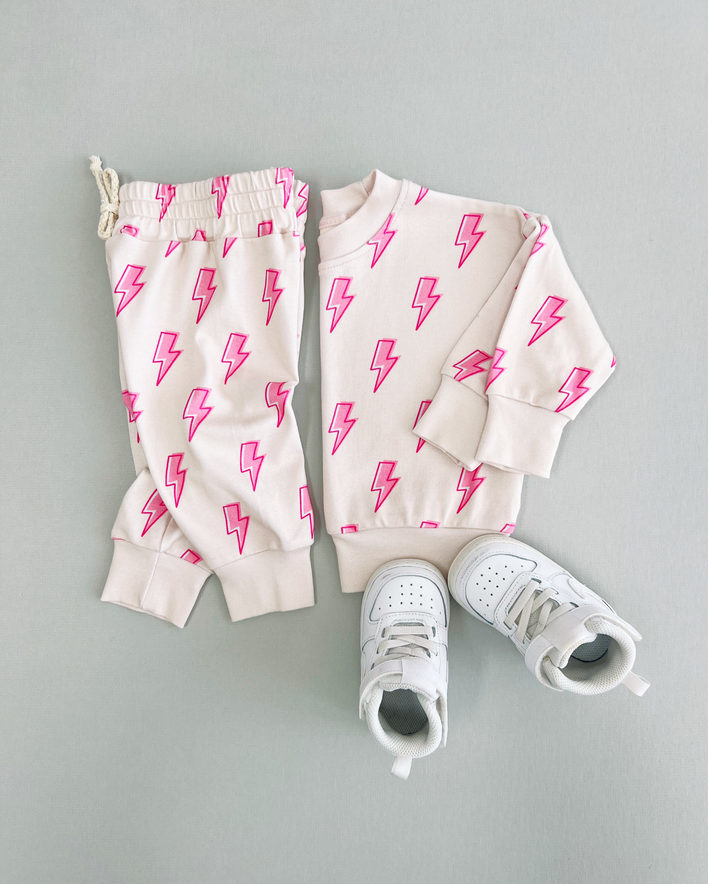 jogger set // pink bolts (*available in extended sizing up to 8/9*)