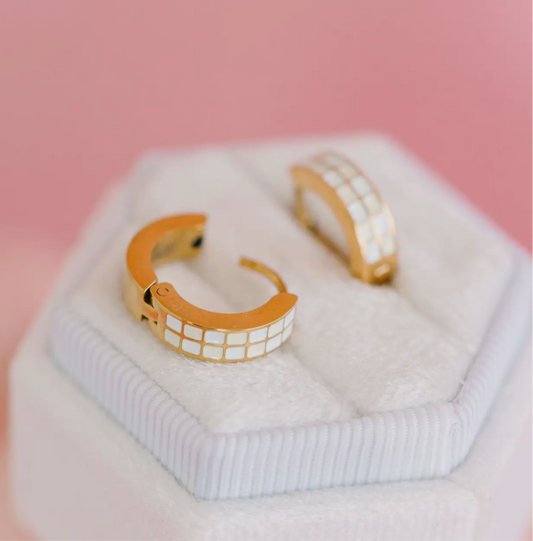 cream checkered huggies // 18k gold