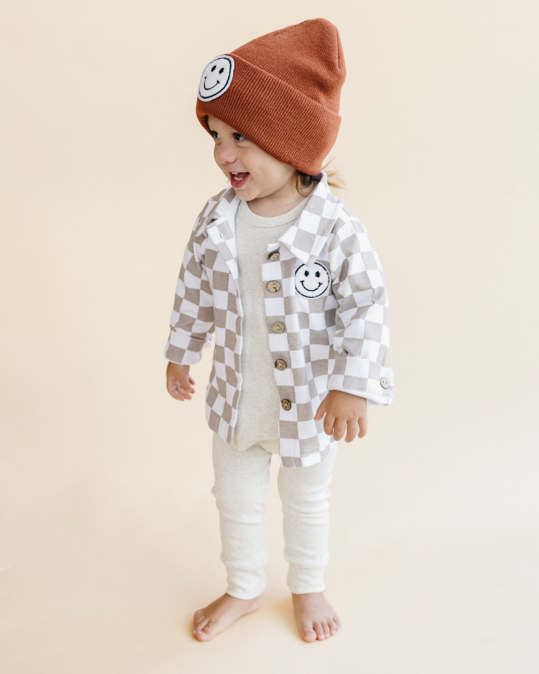 cotton shacket // smiley checkered latte (available in extended sizing up to 8/9)