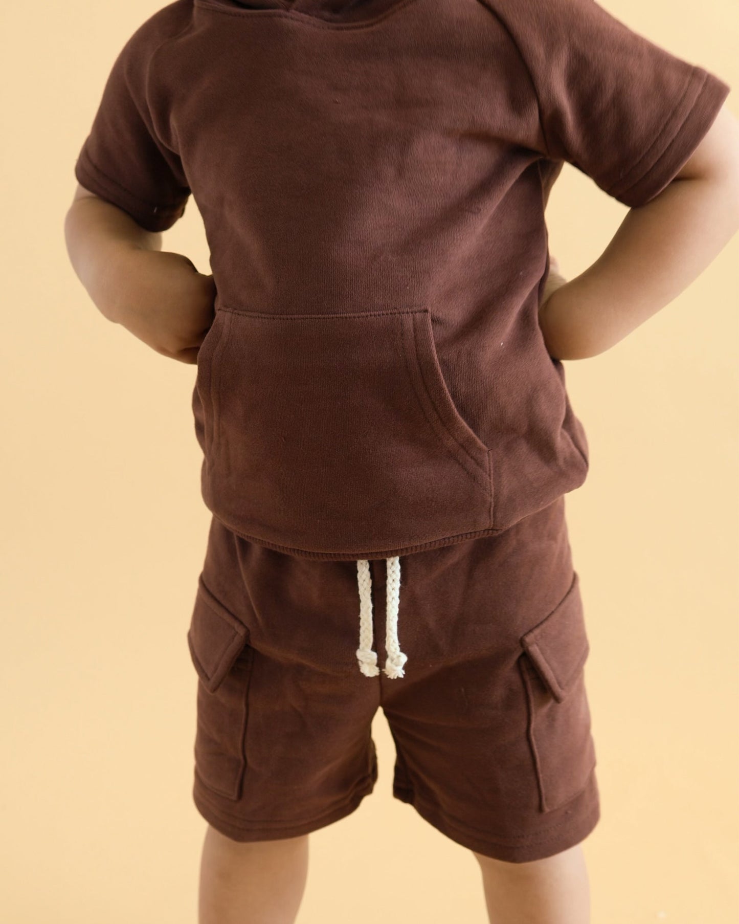 terry cargo shorts set // chocolate (sizing up to 8/9)