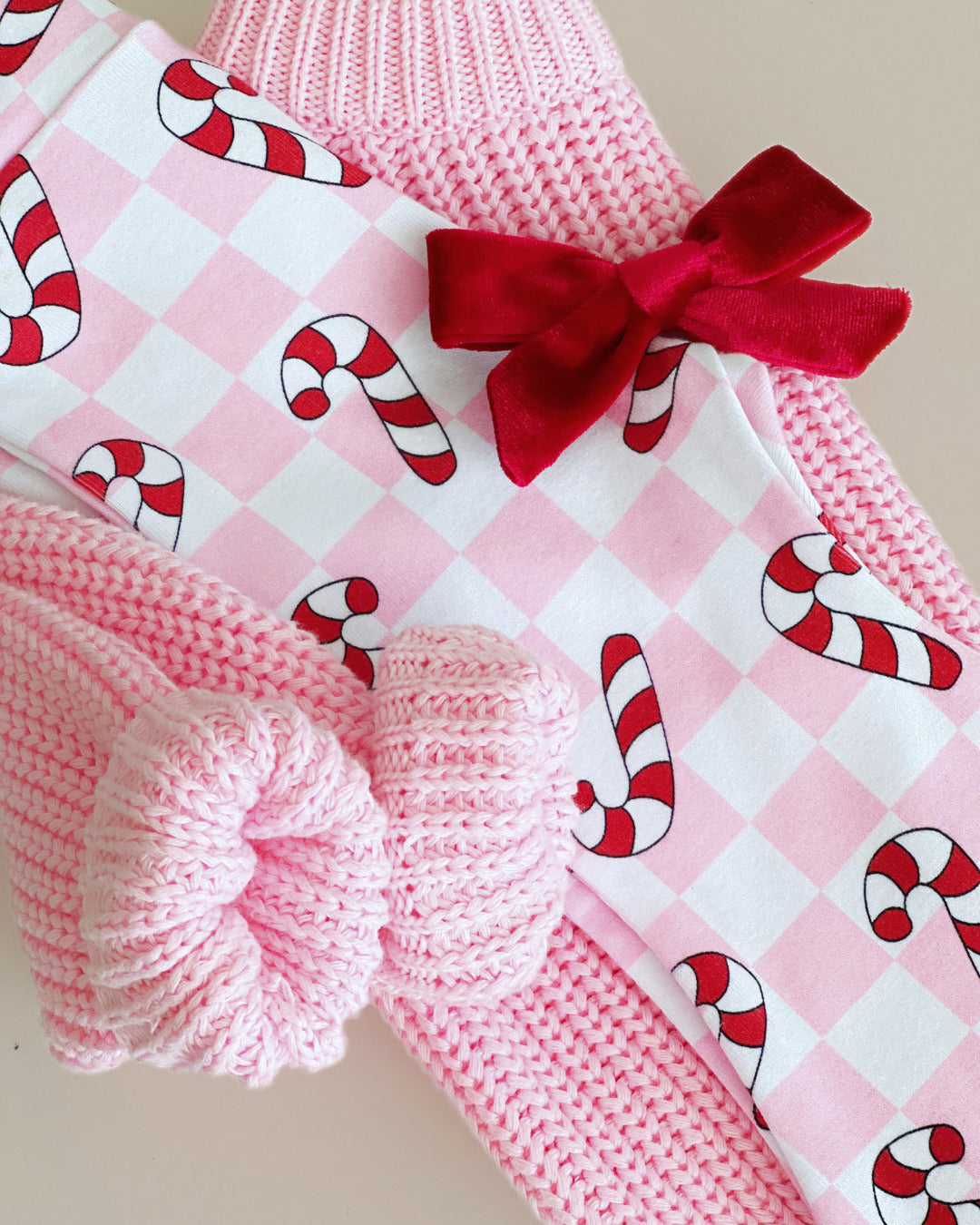 checkered candy cane flare pants // pink (available in extended sizing up to 8/9)