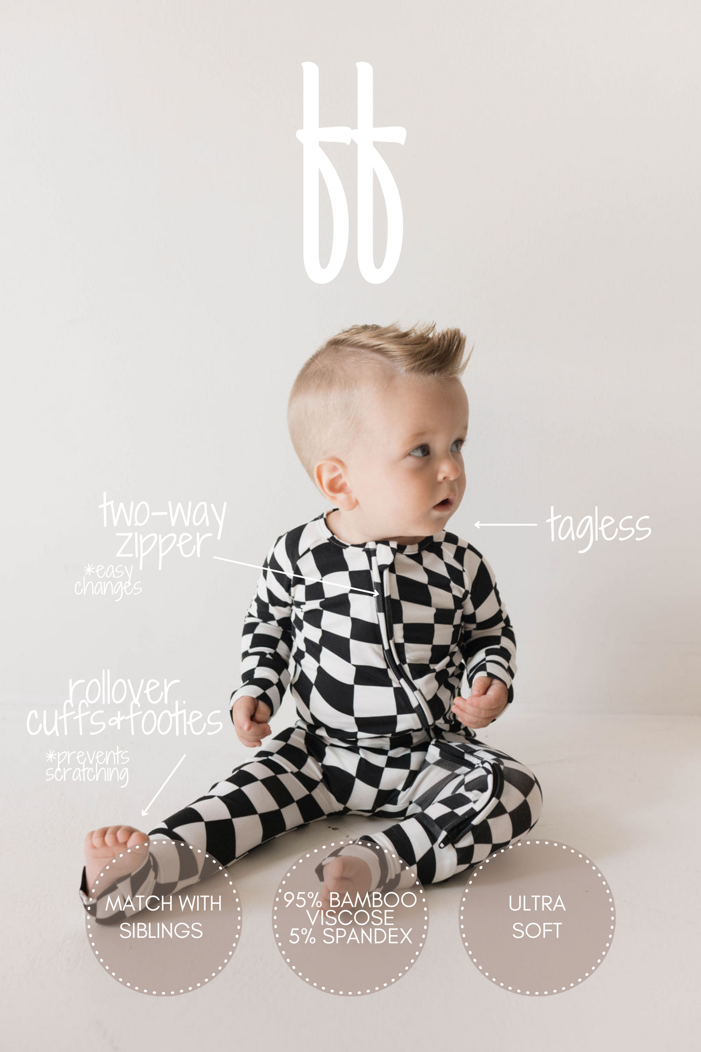 black/white wavy checkerboard bamboo pajamas // ZIPPY