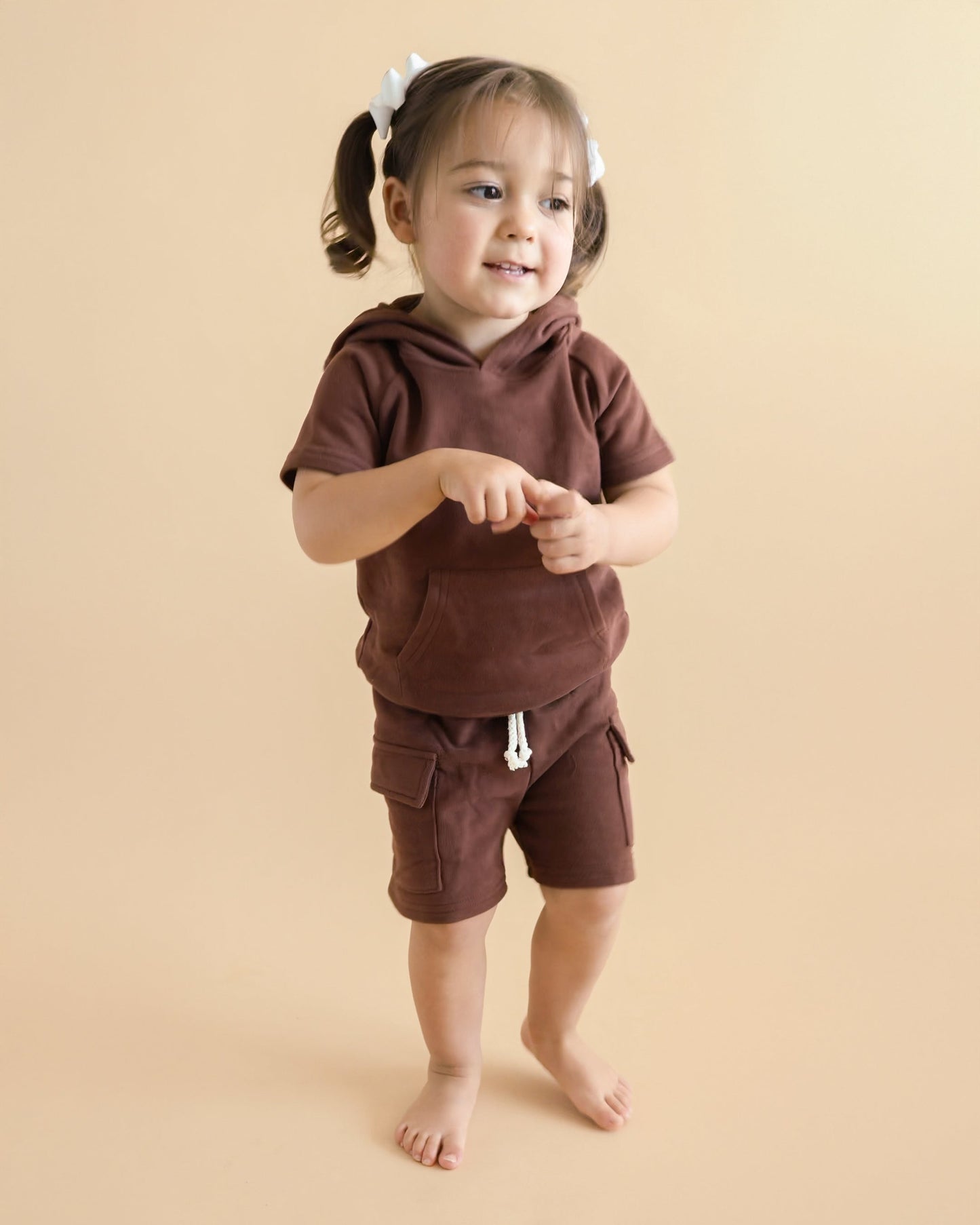 terry cargo shorts set // chocolate (sizing up to 8/9)
