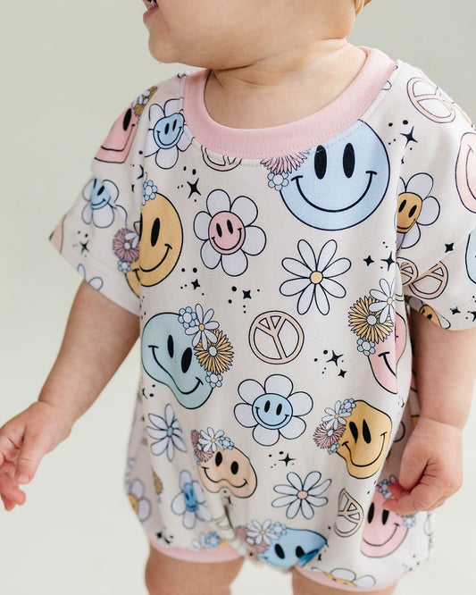 short sleeve bubble romper // groovy girl
