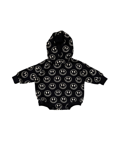 hooded bubble romper // electric smiley