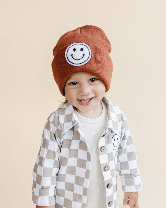 cotton shacket // smiley checkered latte (available in extended sizing up to 8/9)