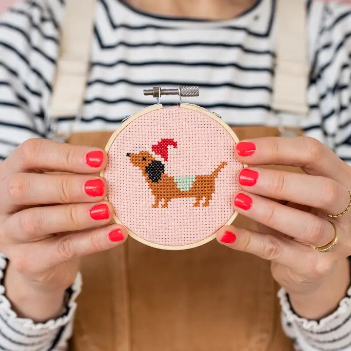cross stitch kit // christmas dachshund