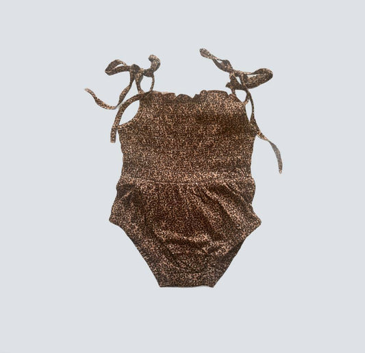 tie-shoulder bubble romper // leopard