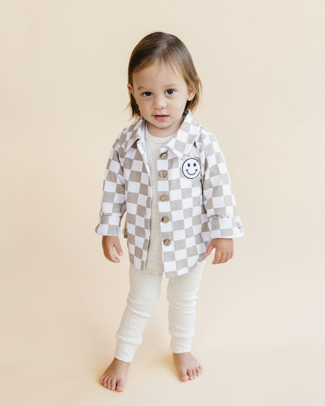 cotton shacket // smiley checkered latte (available in extended sizing up to 8/9)
