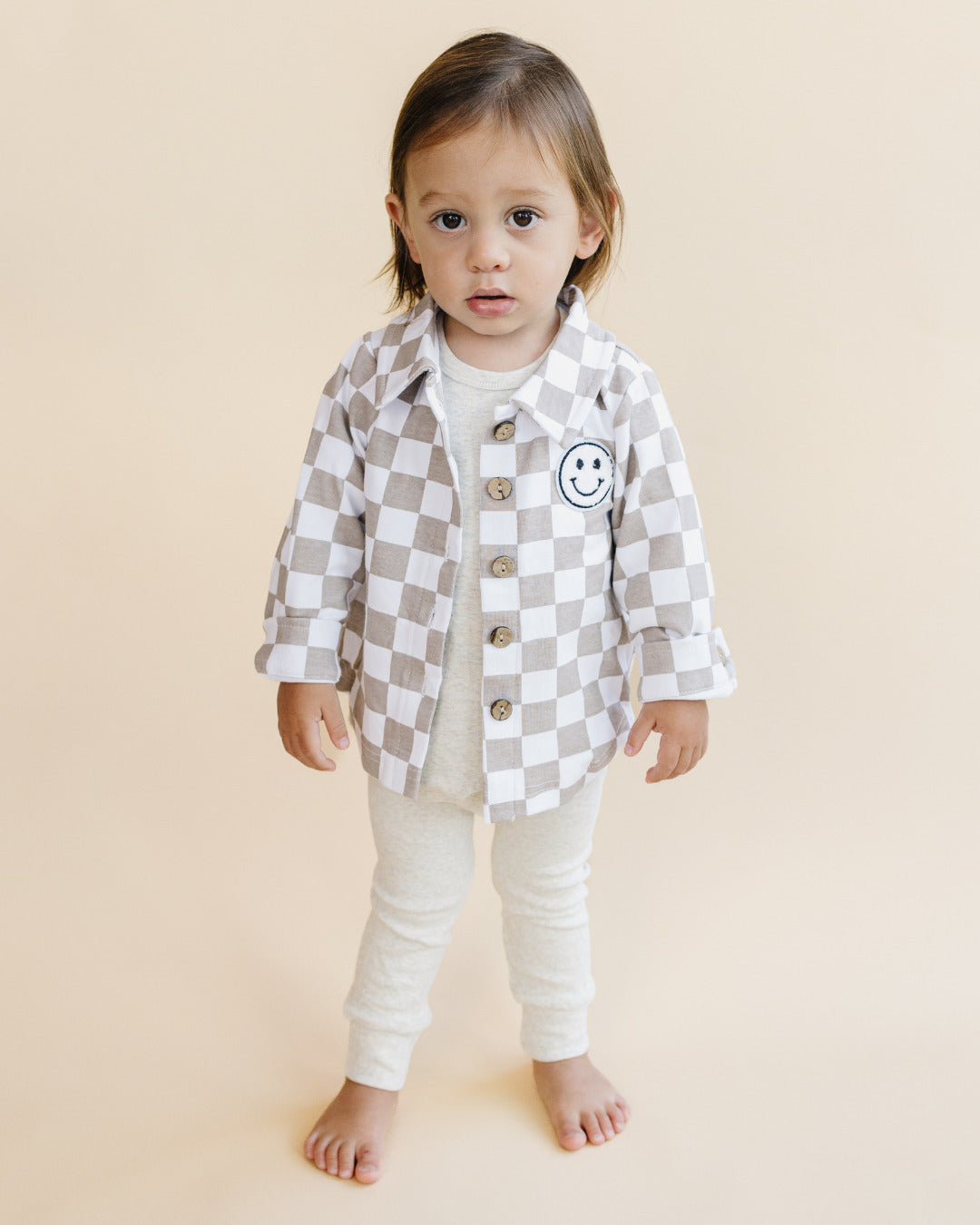 cotton shacket // smiley checkered latte (available in extended sizing up to 8/9)