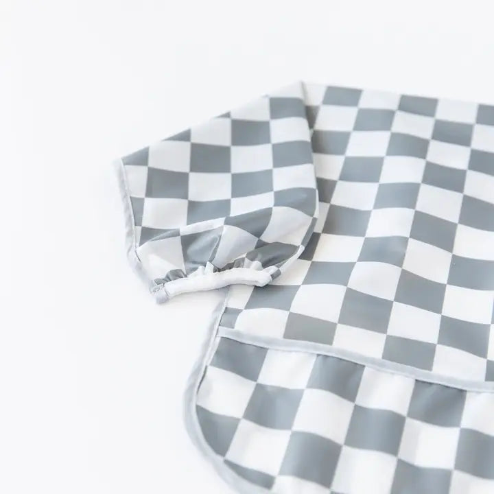 sleeved catch-all bib // charcoal checkered