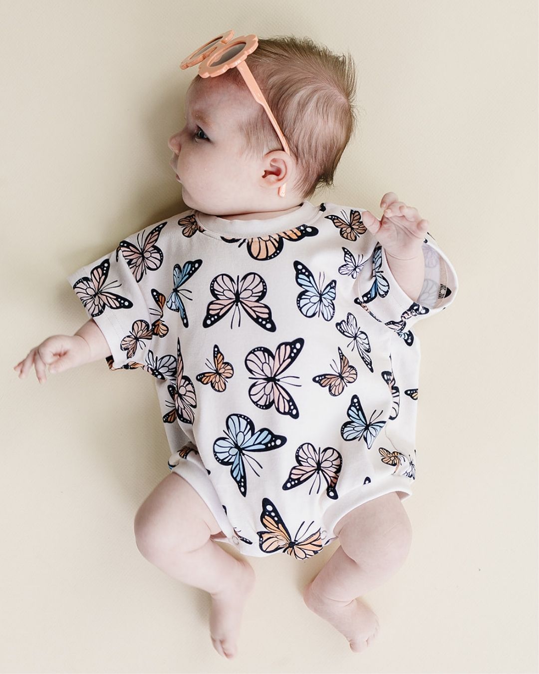 short sleeve bubble romper // butterflies