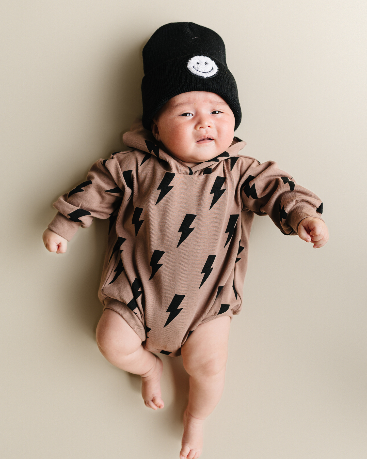 hooded bubble romper // mocha bolts