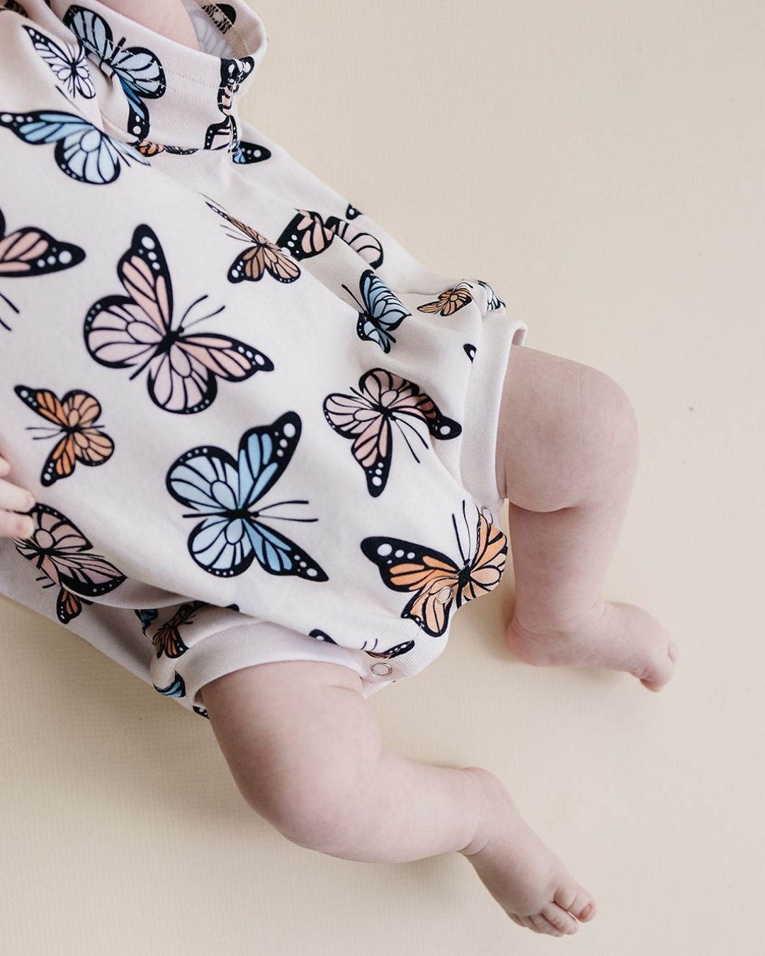 short sleeve bubble romper // butterflies