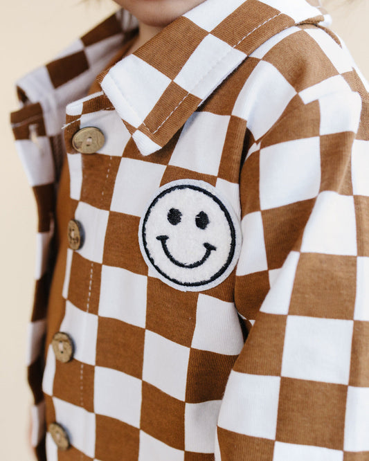 cotton shacket // smiley checkered copper (available in extended sizing up to 8/9)