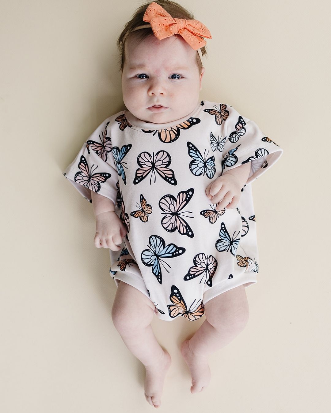 short sleeve bubble romper // butterflies