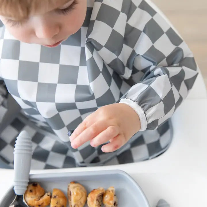 sleeved catch-all bib // charcoal checkered