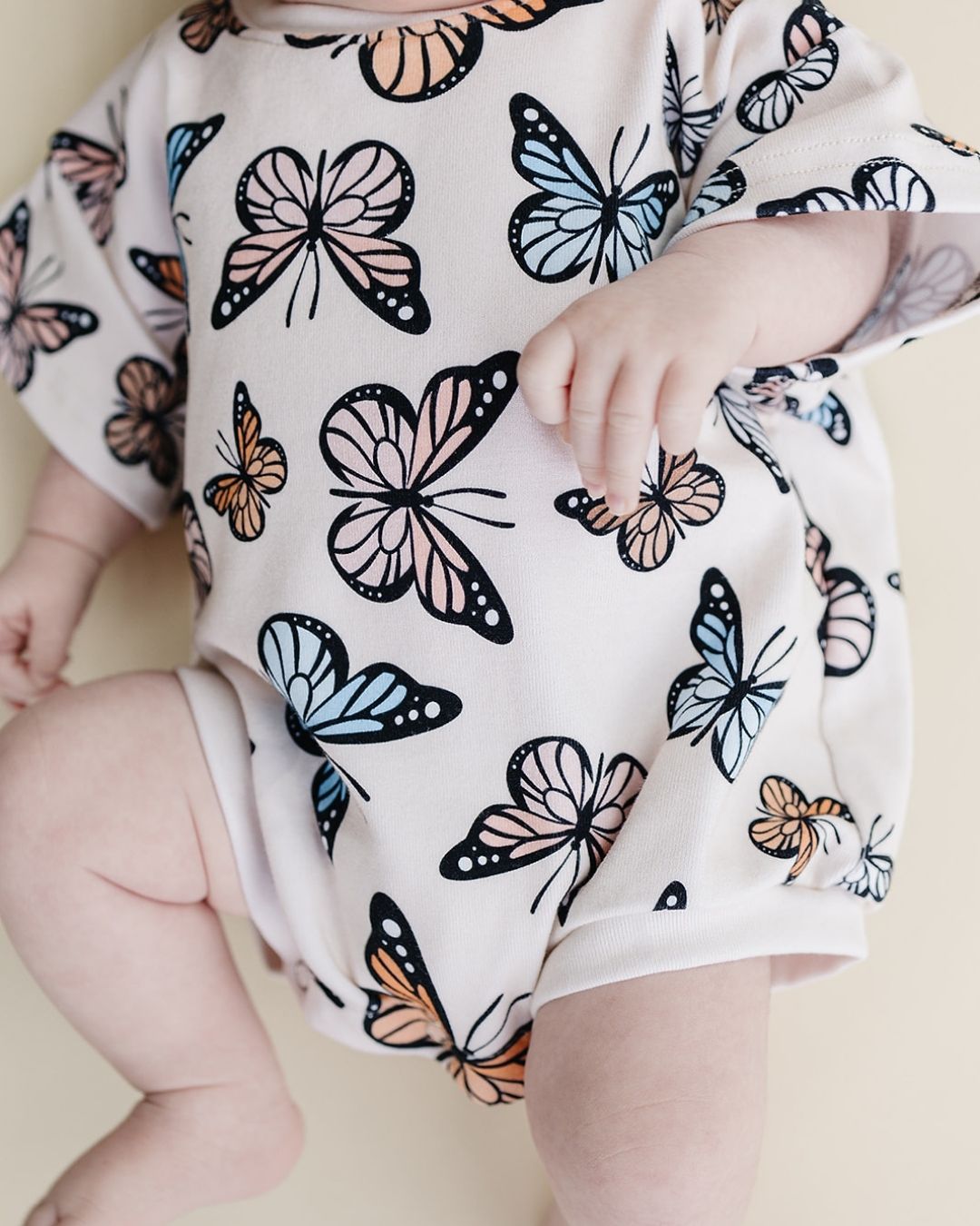 short sleeve bubble romper // butterflies