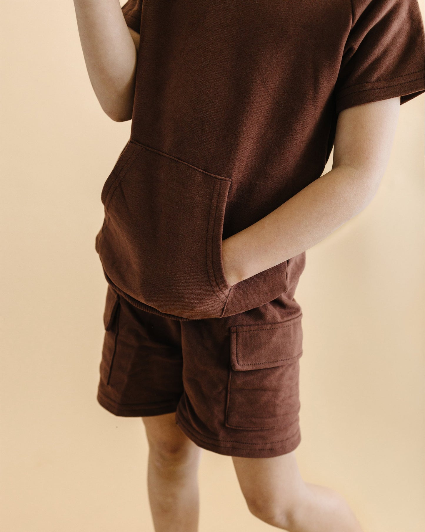 terry cargo shorts set // chocolate (sizing up to 8/9)
