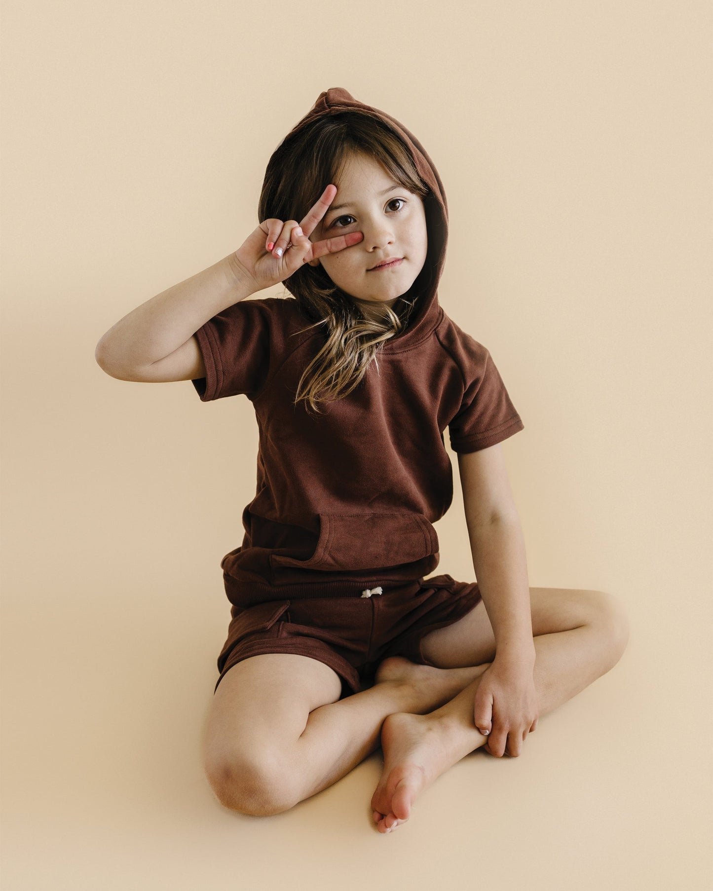 terry cargo shorts set // chocolate (sizing up to 8/9)
