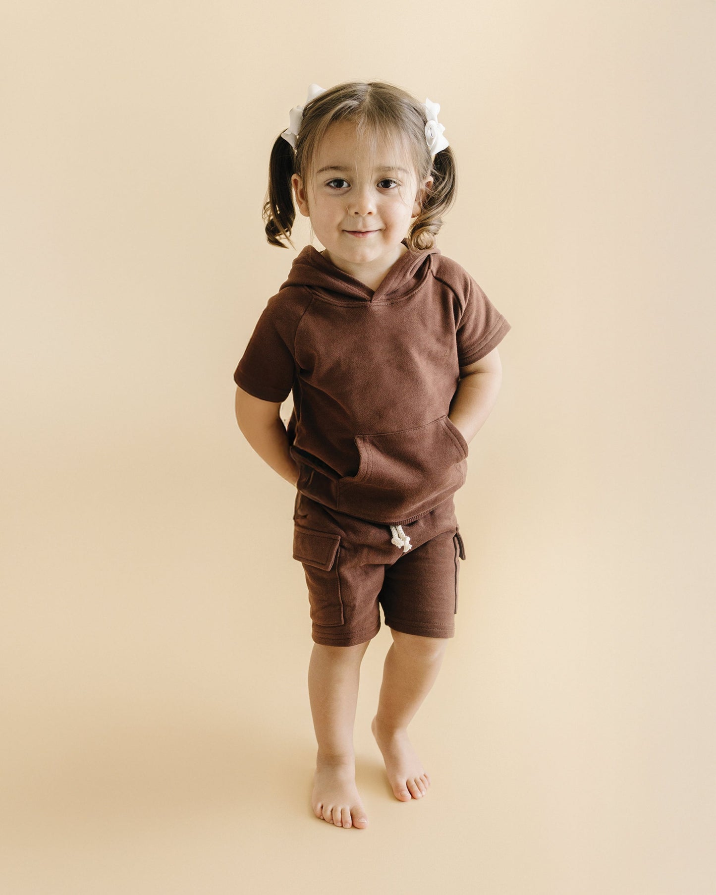 terry cargo shorts set // chocolate (sizing up to 8/9)