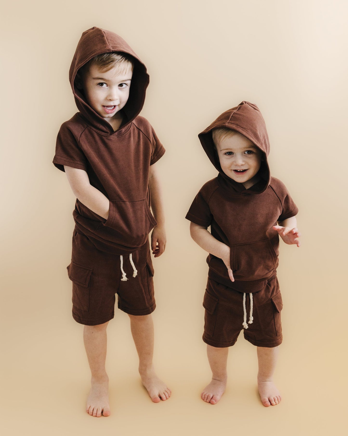 terry cargo shorts set // chocolate (sizing up to 8/9)