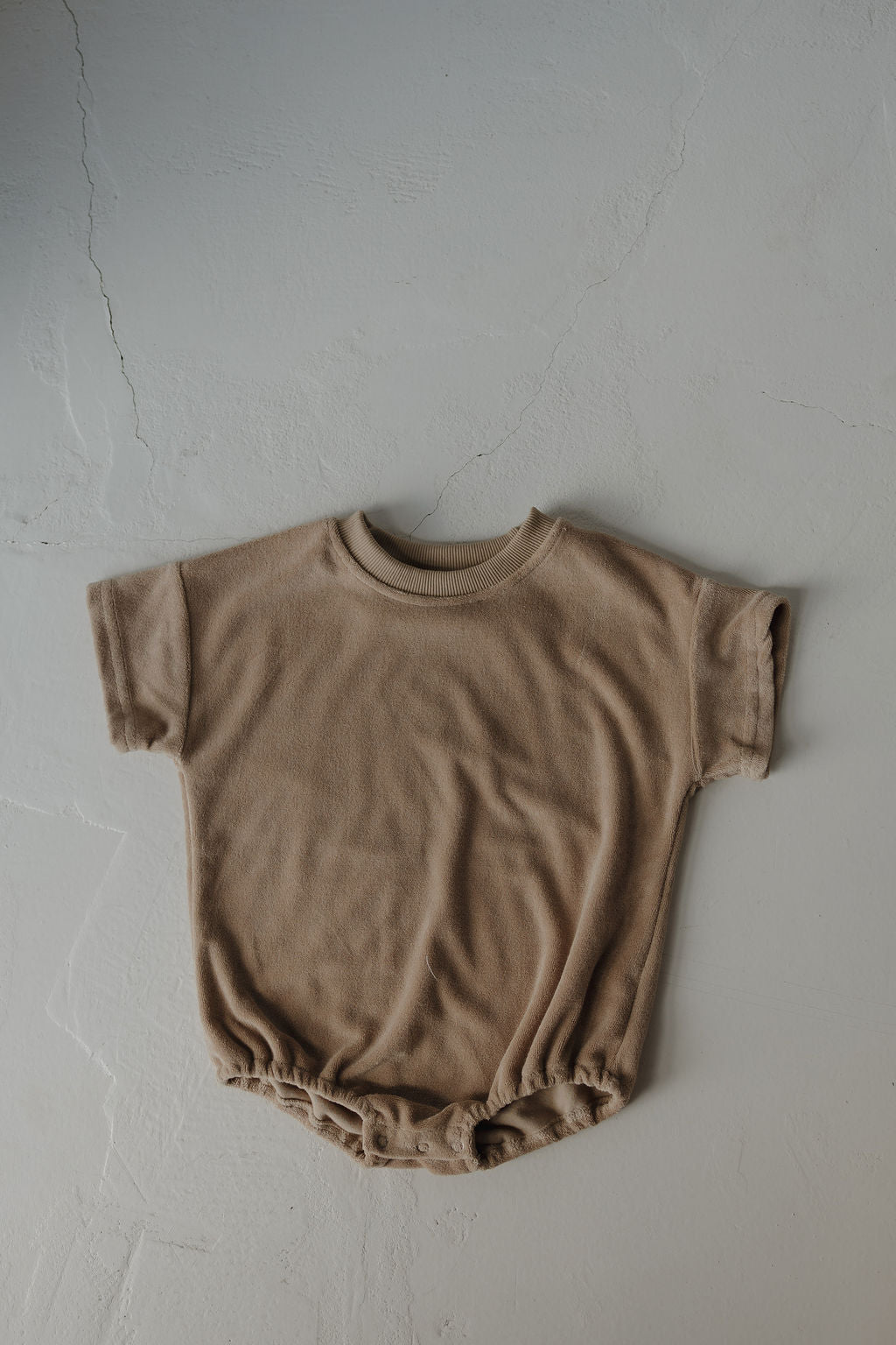 terry tshirt romper // tan