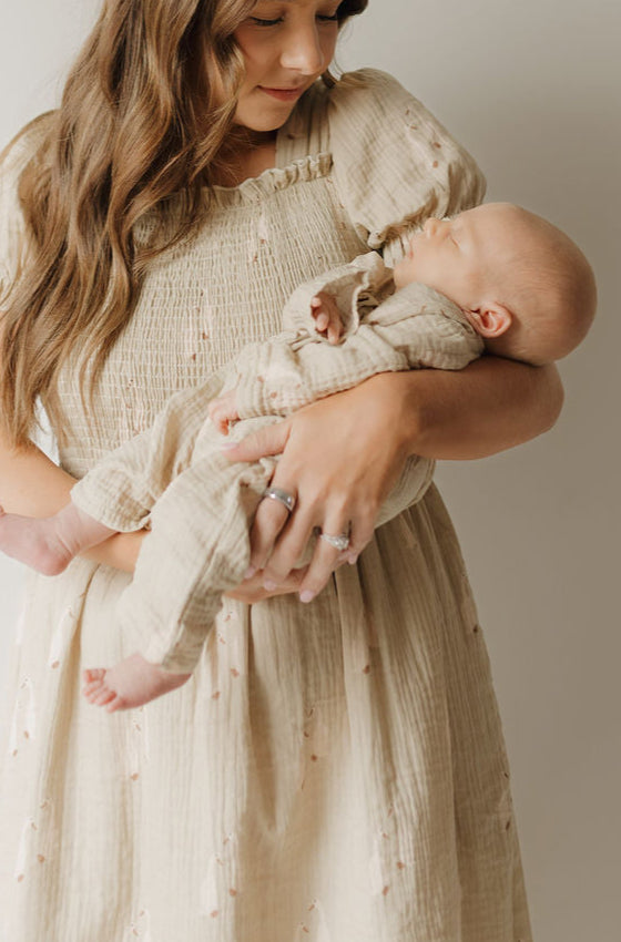 long-sleeve muslin romper // silly goose (comes in mama match)