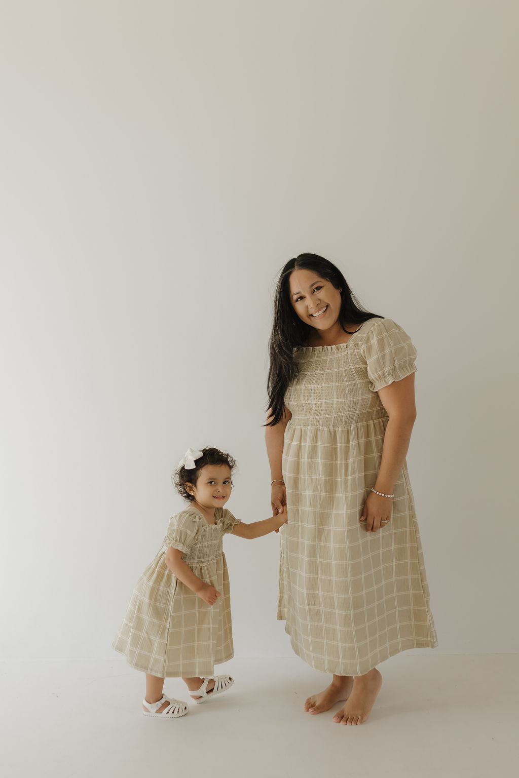 women's short-sleeve muslin dress // linen grid (comes in baby/child match)