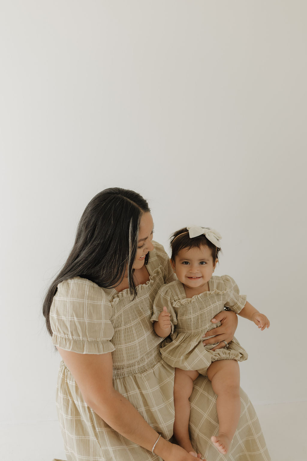 women's short-sleeve muslin dress // linen grid (comes in baby/child match)