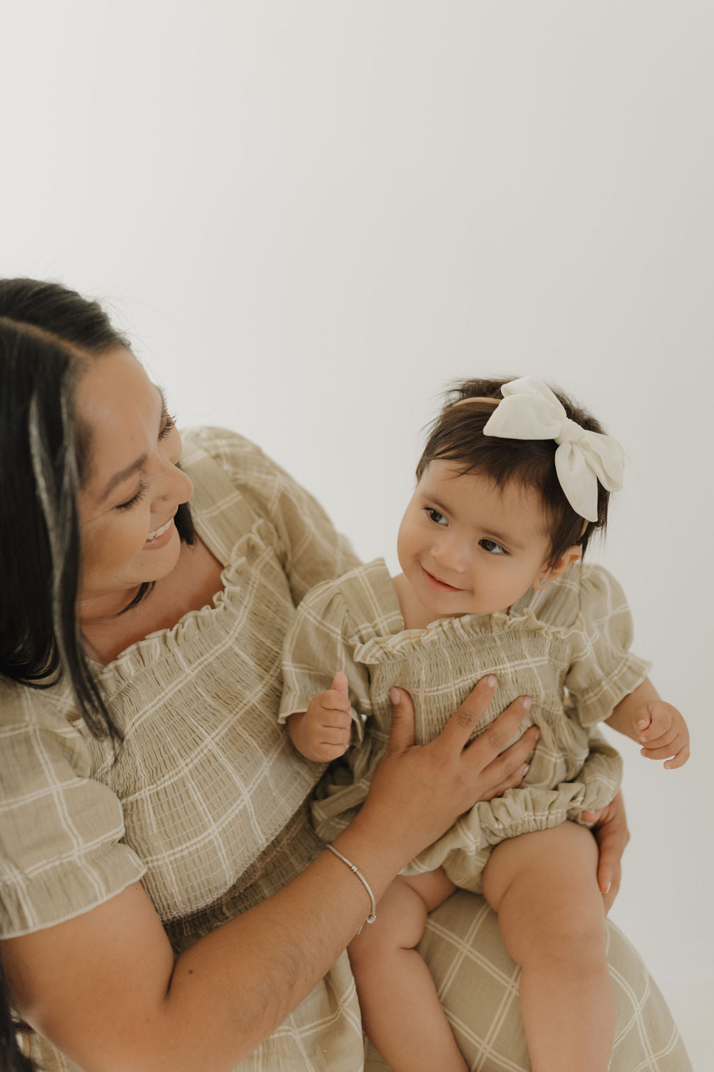 women's short-sleeve muslin dress // linen grid (comes in baby/child match)