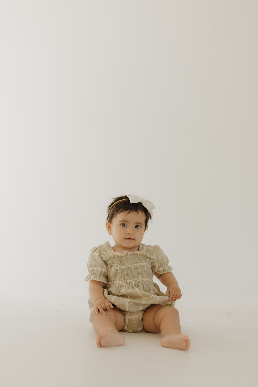 ruffle muslin romper // linen grid (comes in mama match)