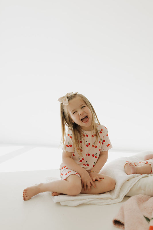 cherry orchard bamboo pajamas // SHORT SLEEVE TOP + SHORTS SET (sizing up to 10/12)