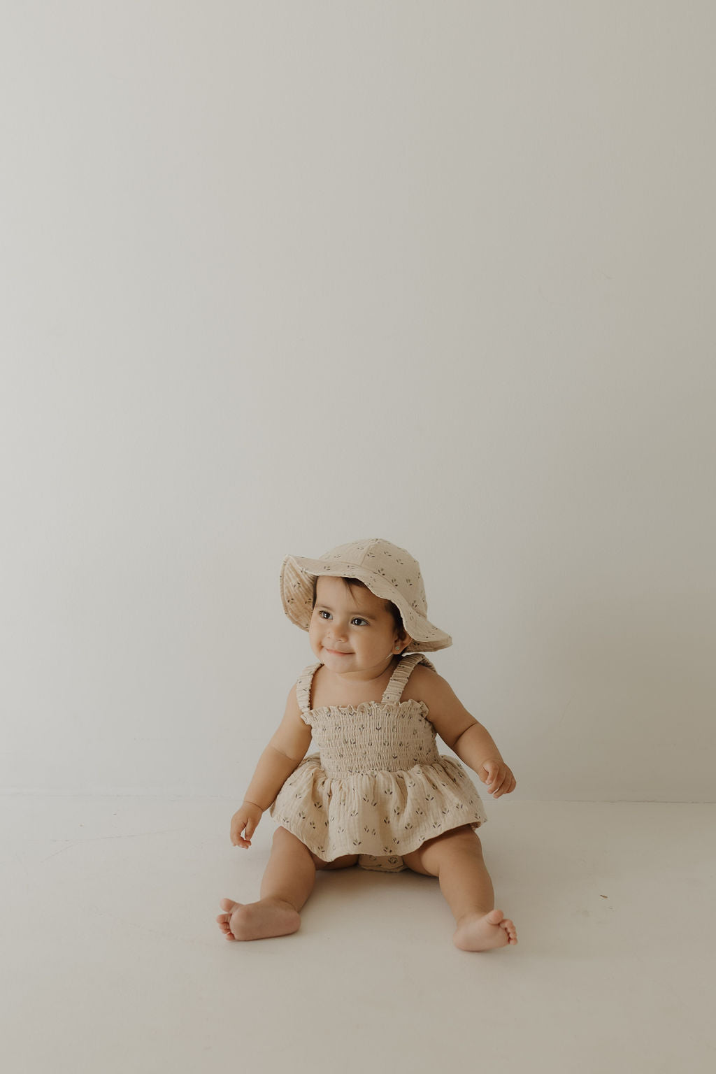sleeveless muslin romper + hat // flora (comes in mama match)