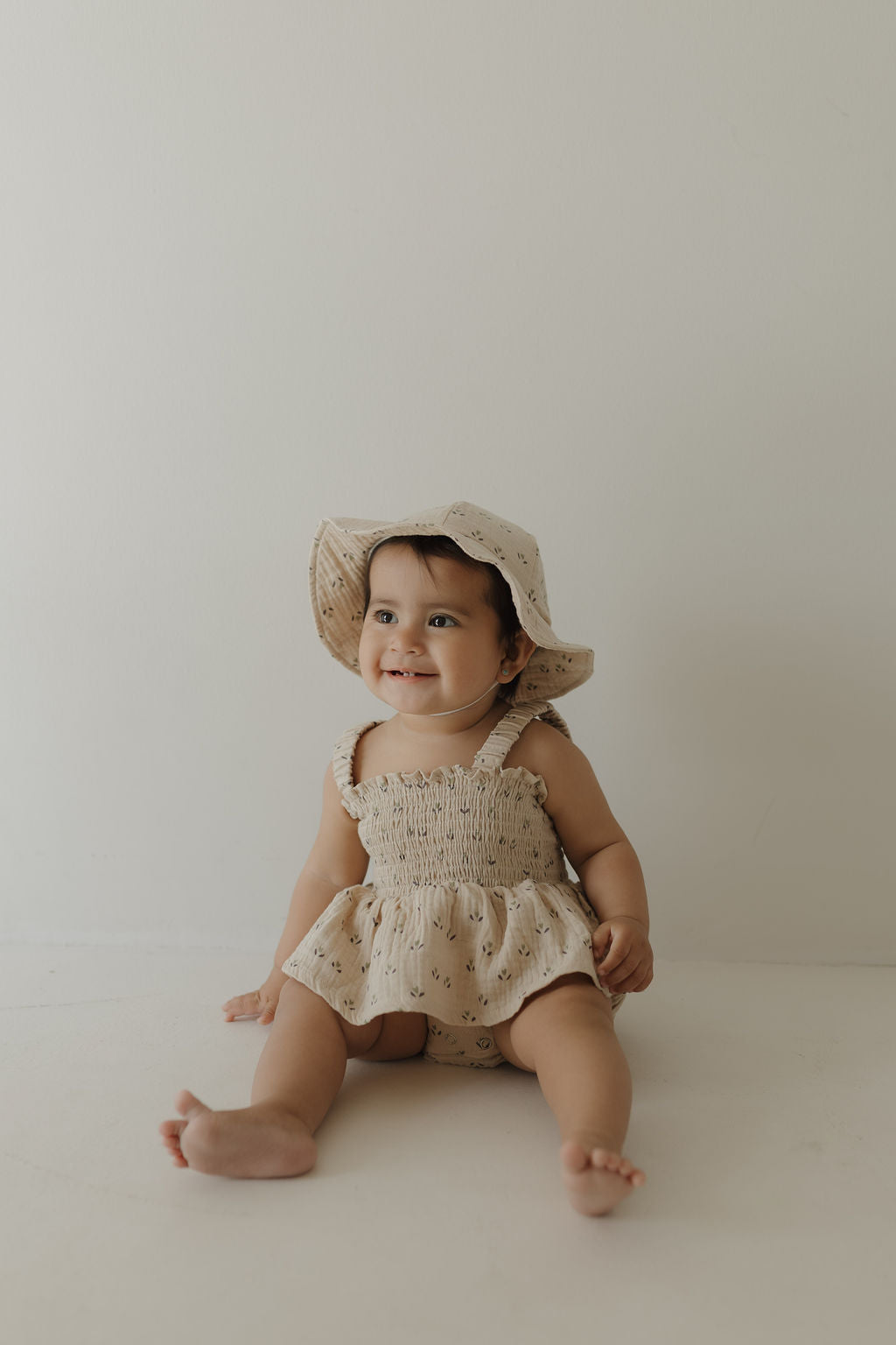 sleeveless muslin romper + hat // flora (comes in mama match)