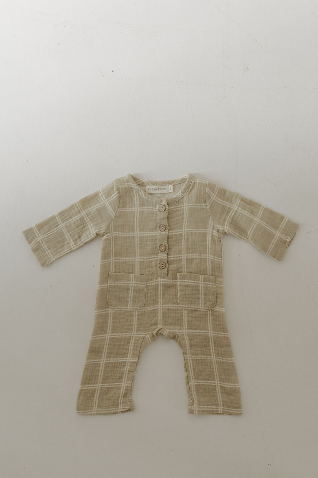 long-sleeve muslin romper // linen grid (comes in mama match)