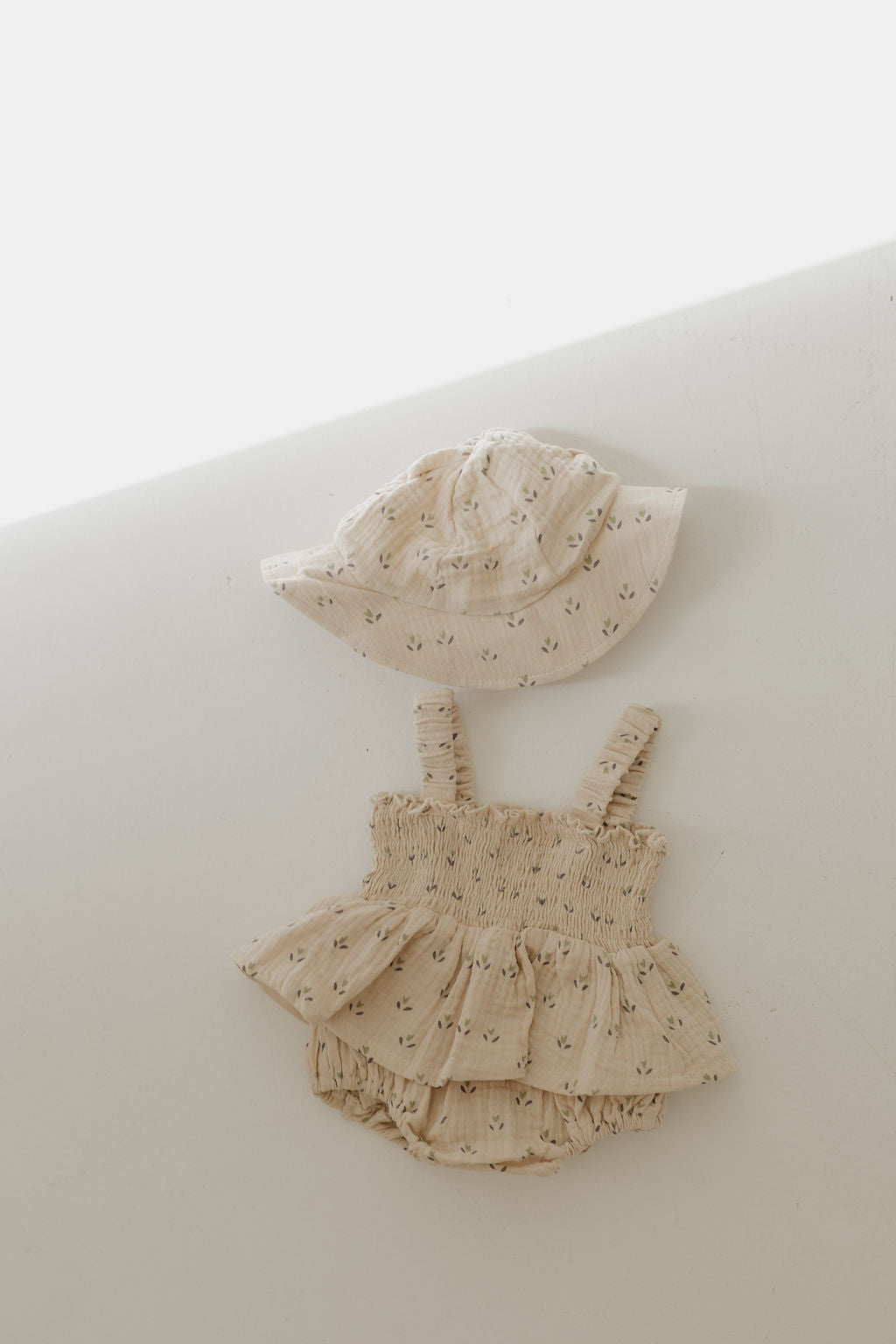 sleeveless muslin romper + hat // flora (comes in mama match)