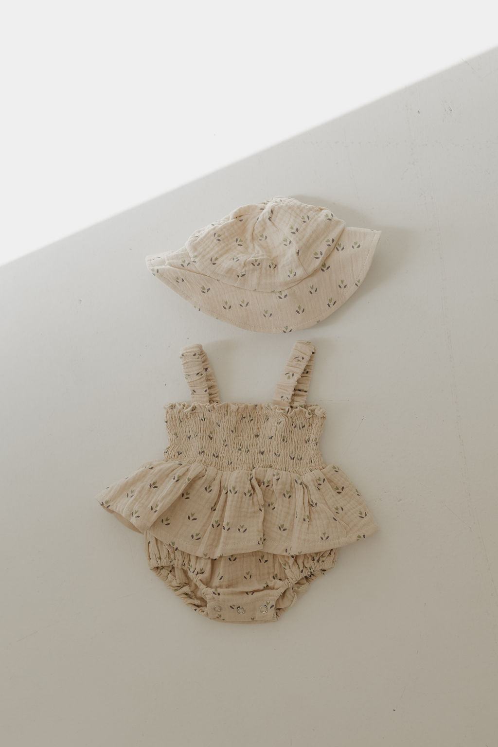 sleeveless muslin romper + hat // flora (comes in mama match)