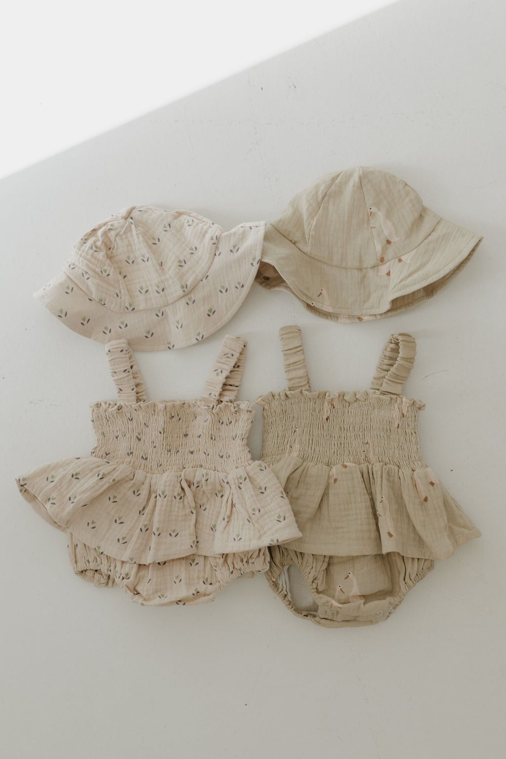 sleeveless muslin romper + hat // silly goose (comes in mama match)