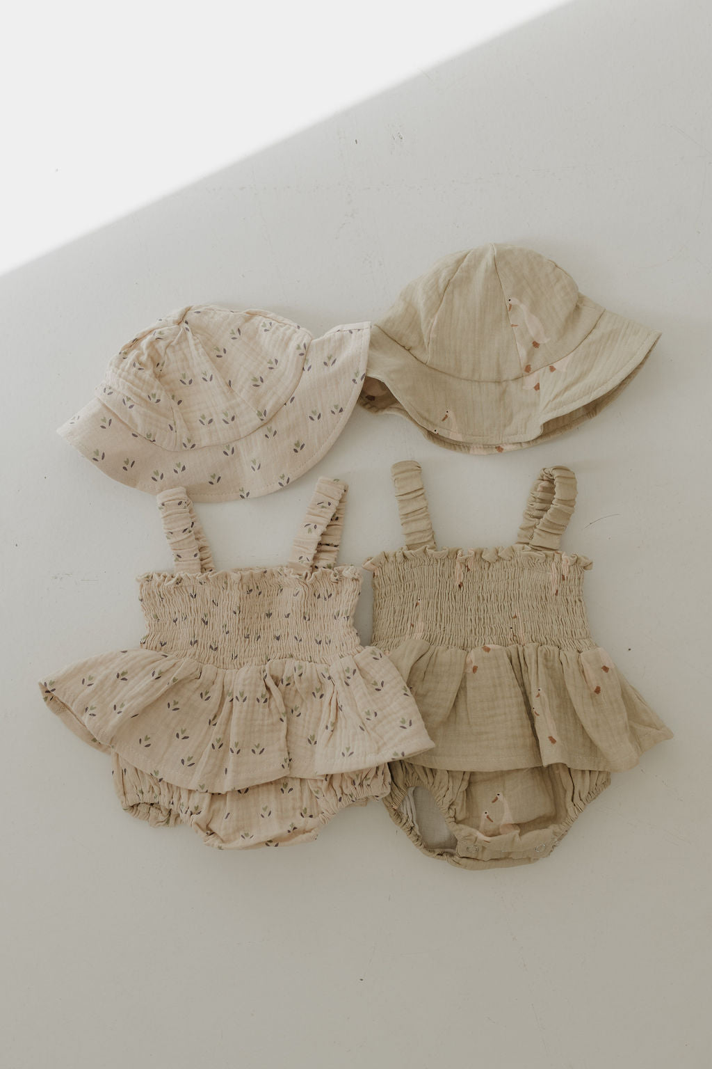 sleeveless muslin romper + hat // silly goose (comes in mama match)