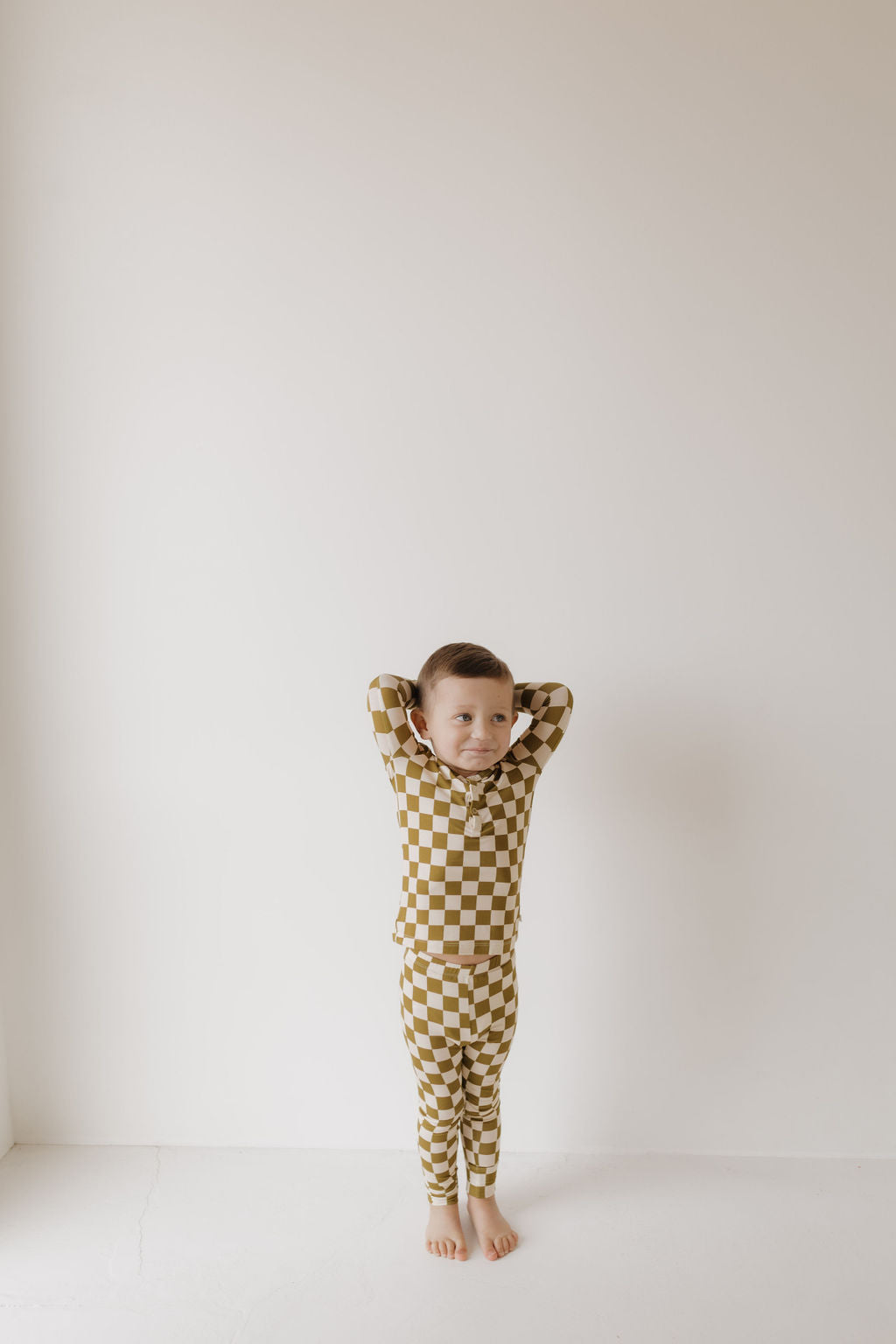 olive checkerboard bamboo pajamas // LONG-SLEEVE TWO-PIECE SET (comes up to 10/12)