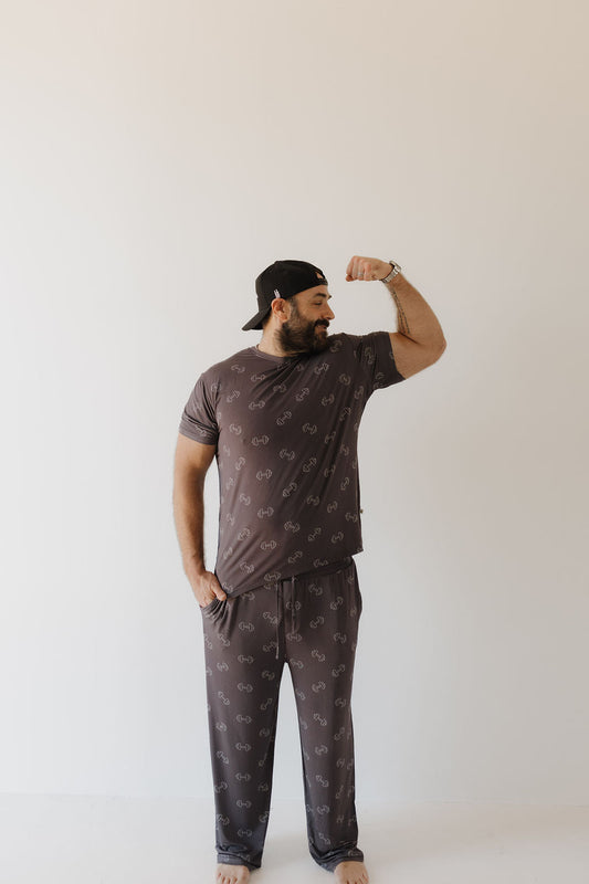 bamboo men's short sleeve pajamas // charcoal arm day