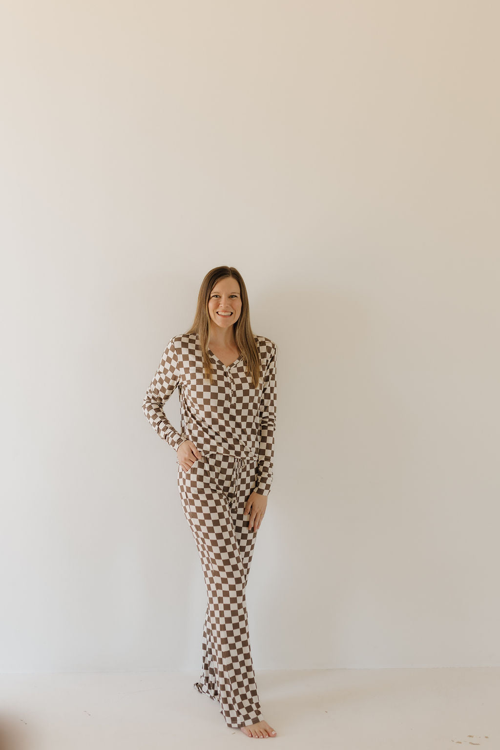 women's bamboo pajamas // neutral checks