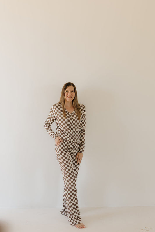 women's bamboo pajamas // neutral checks