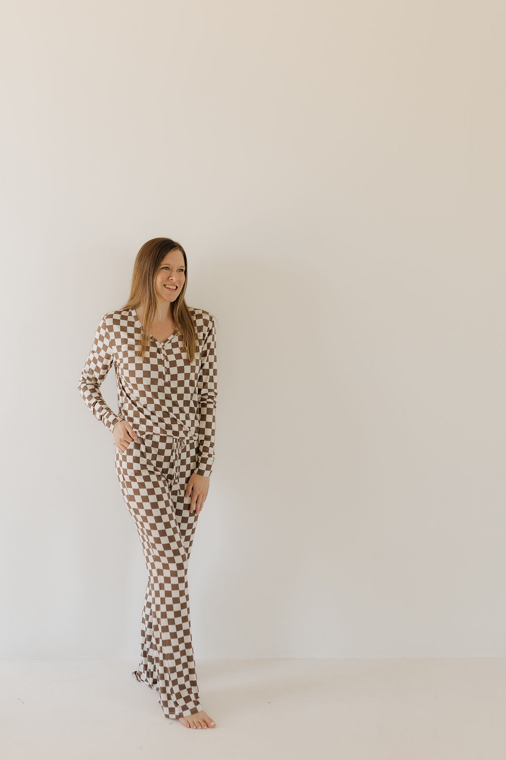 women's bamboo pajamas // neutral checks