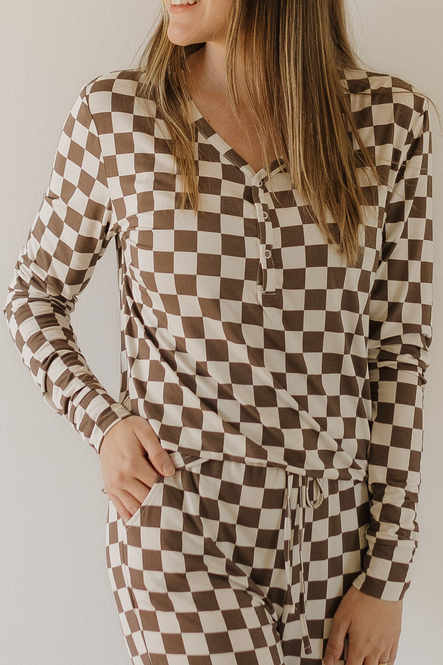 women's bamboo pajamas // neutral checks
