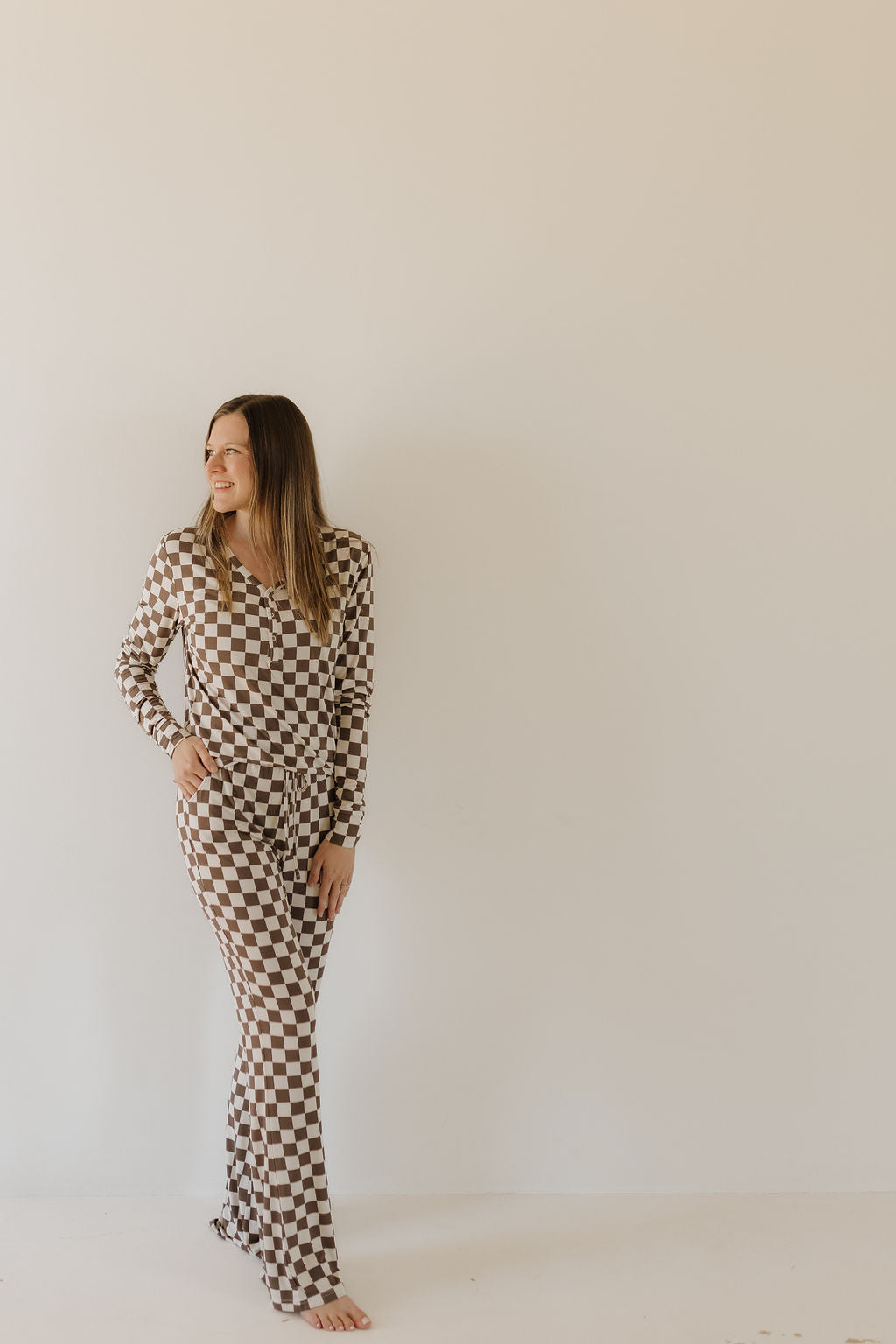 women's bamboo pajamas // neutral checks