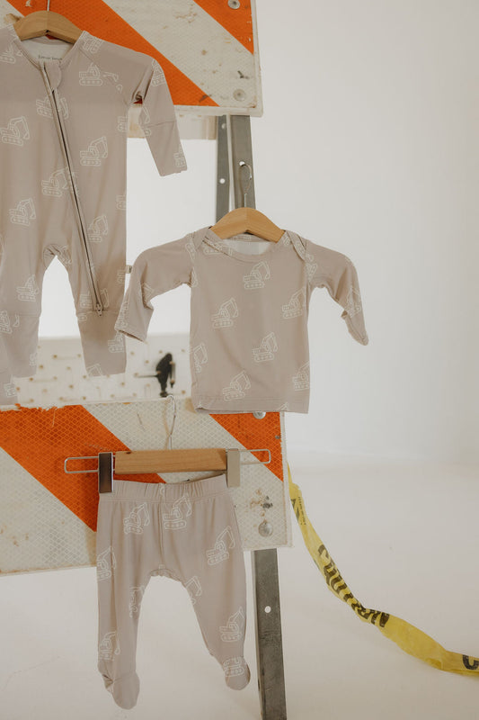 excavator bamboo pajamas // SLEEPY-TIME FOOTED SET